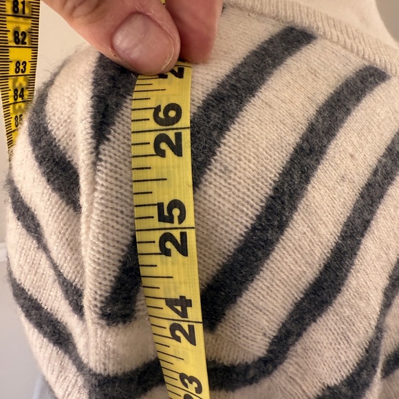 Cute, Striped Aqua Cashmere Tunic-Length Sweater, Crew-Neck, Cream/Black, Wom. M - Picture 7 of 10